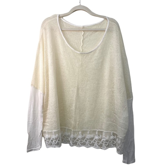 TGM Made In Italy Women's Wool Blend Top Lightweight Lace Trim Scoop Neck Blouse - Picture 6 of 6